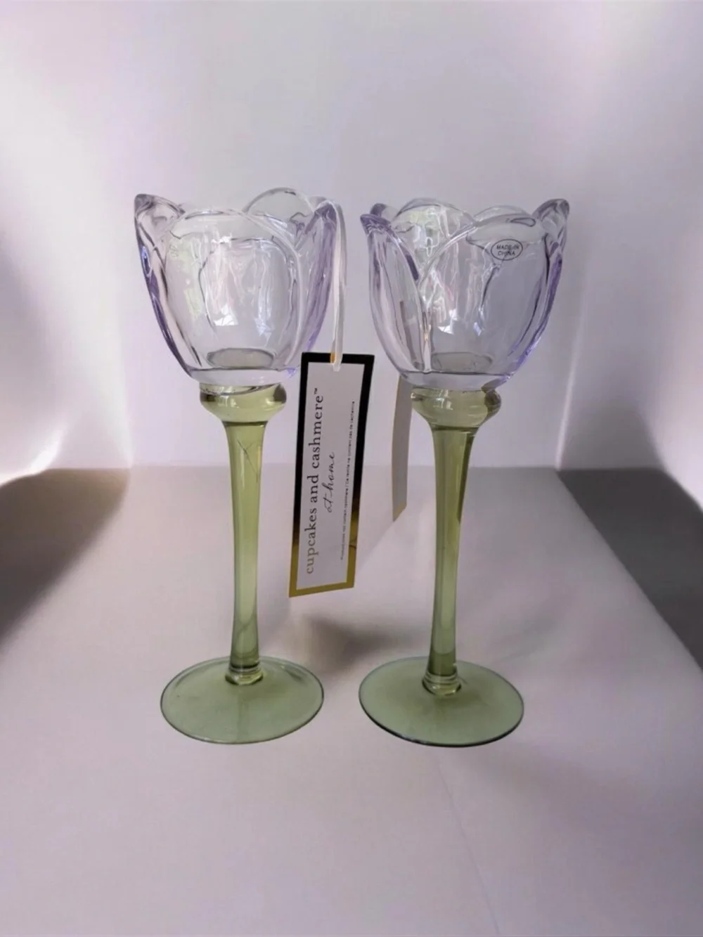 cupcakes & cashmere Lavender Tulip Glass Candle Holders - Set of 2